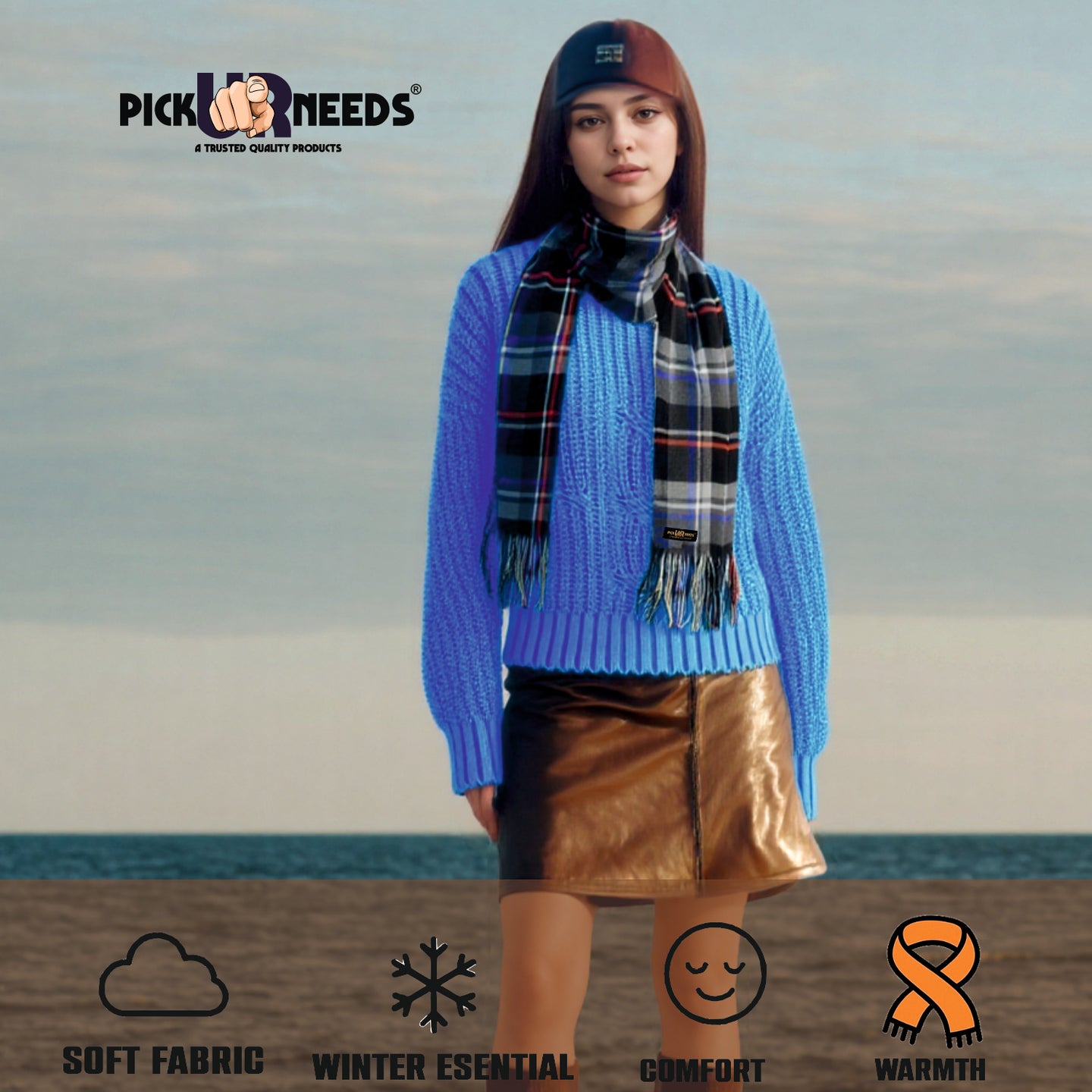 Pick Ur Needs Pure Cashmere Womens Winter Stylish Muffler Warm, Soft and Trendy Scarves for Cold W